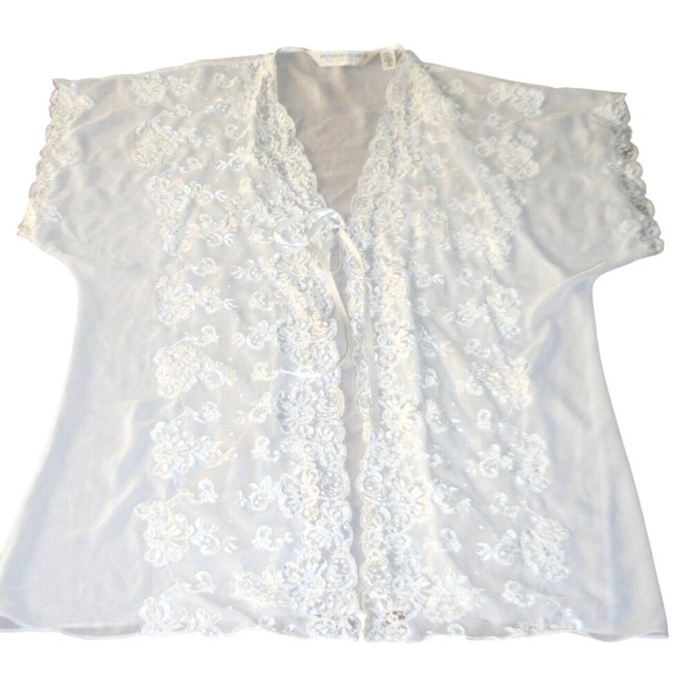 Victorias Secret Gold Label Lace Kimono Robe‎ Womens M Bridal Wedding Romantic
